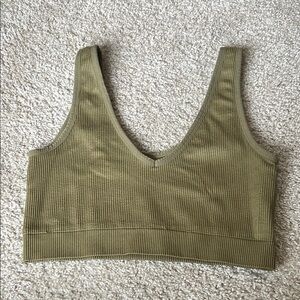 Olive Green Ribbed Crop Top